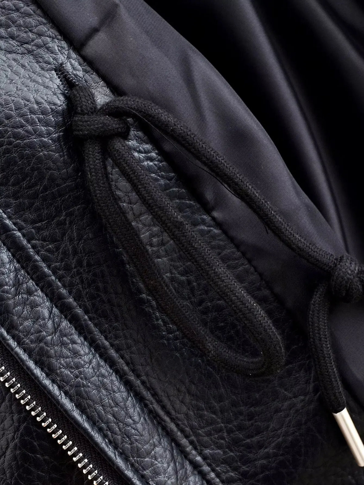 Women’s Stand Collar Zip Front Drawstring Leather Look Jacket