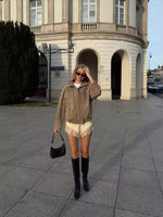 Women’s Stand Collar Zip Front Pocket Jacket