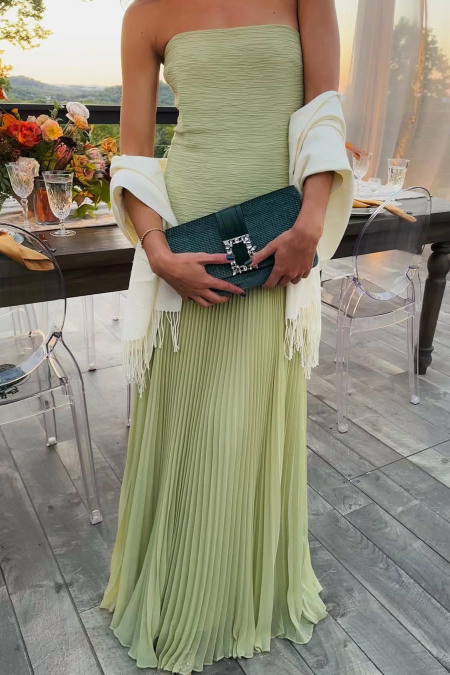 green pleated wedding guest dress Womens Pleated Corset Maxi Wedding Guest Dress - Green / L - Fashion