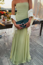 Women's Strapless Pleated Maxi Wedding Guest Dress