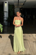 Women's Strapless Pleated Maxi Wedding Guest Dress