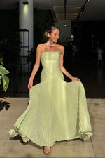 Women's Strapless Pleated Maxi Wedding Guest Dress
