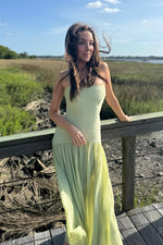 Women's Strapless Pleated Maxi Wedding Guest Dress