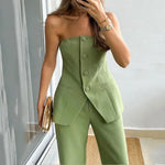 Women’s Strapless Vest and Pants Matching 2 Piece Set