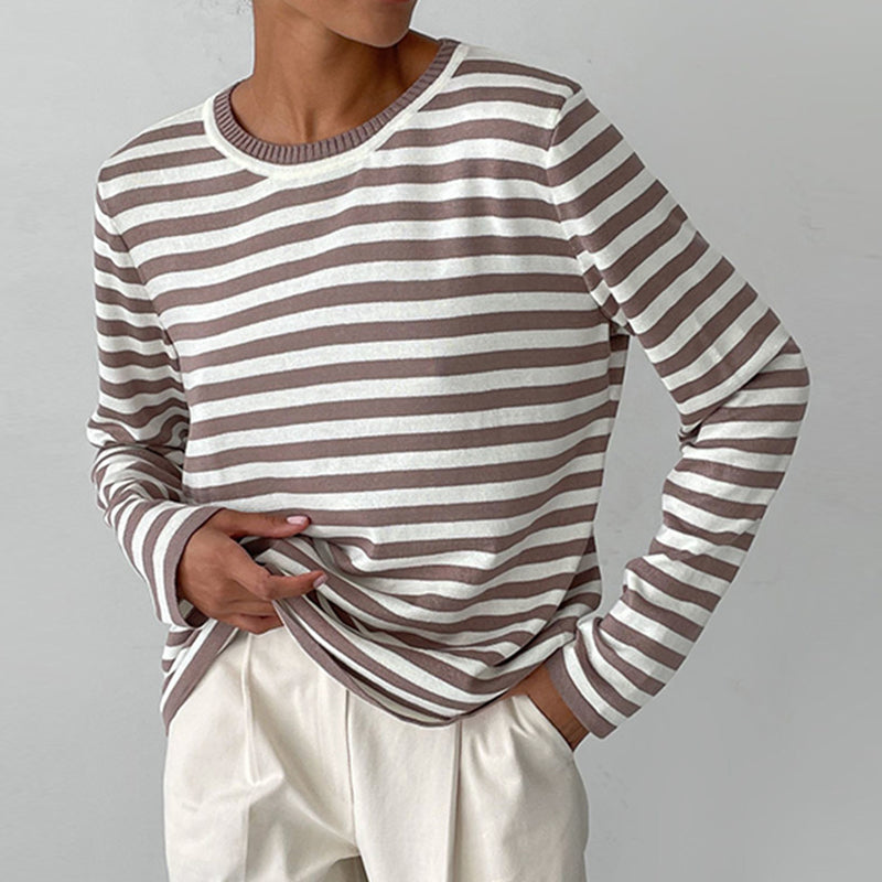 Women's Striped Crew-Neck Long-Sleeve Sweatshirt