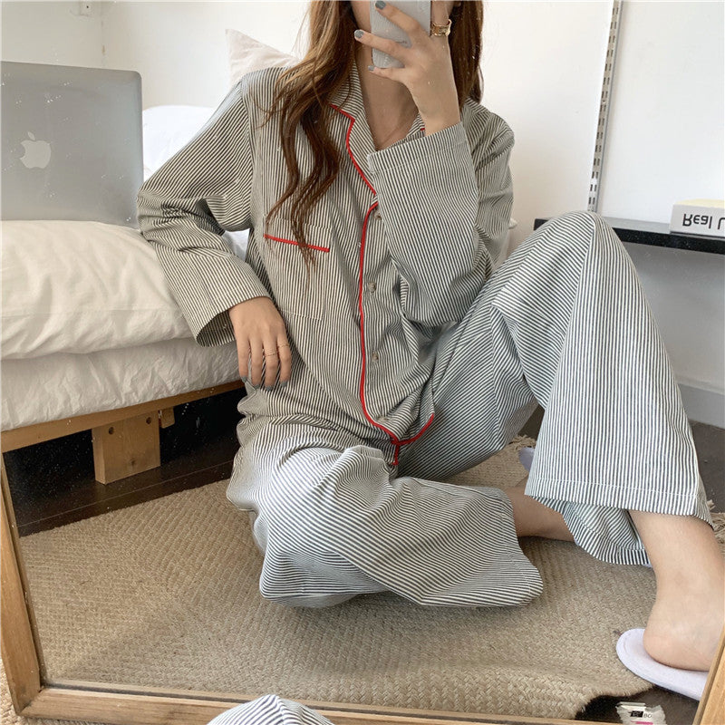 Women’s Striped Long Sleeve Button Front 2 Piece Pajama Set