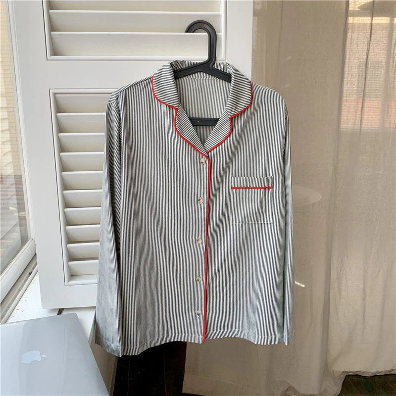 Women’s Striped Long Sleeve Button Front 2 Piece Pajama Set