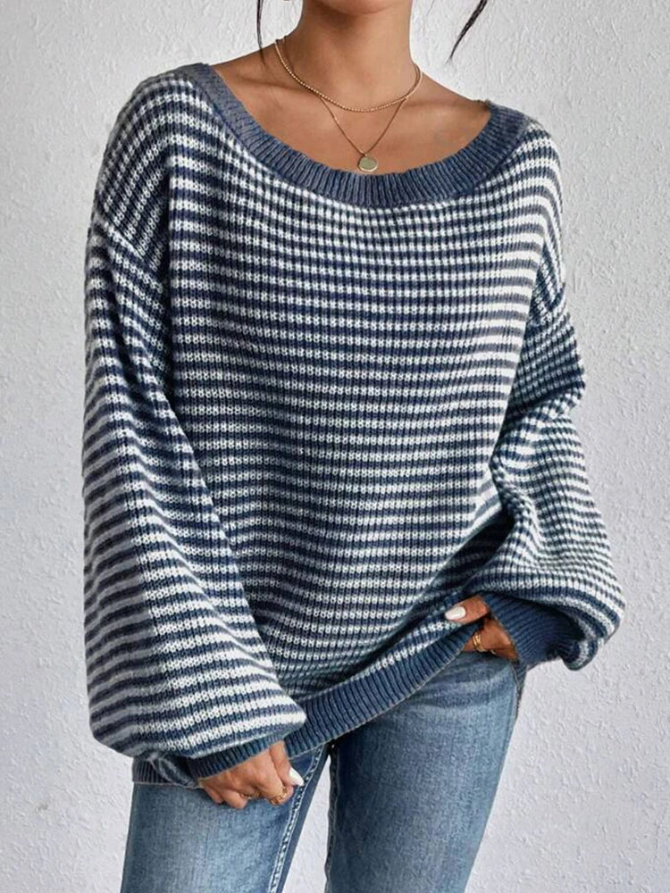 Women’s Striped Long Sleeve Knit Sweater