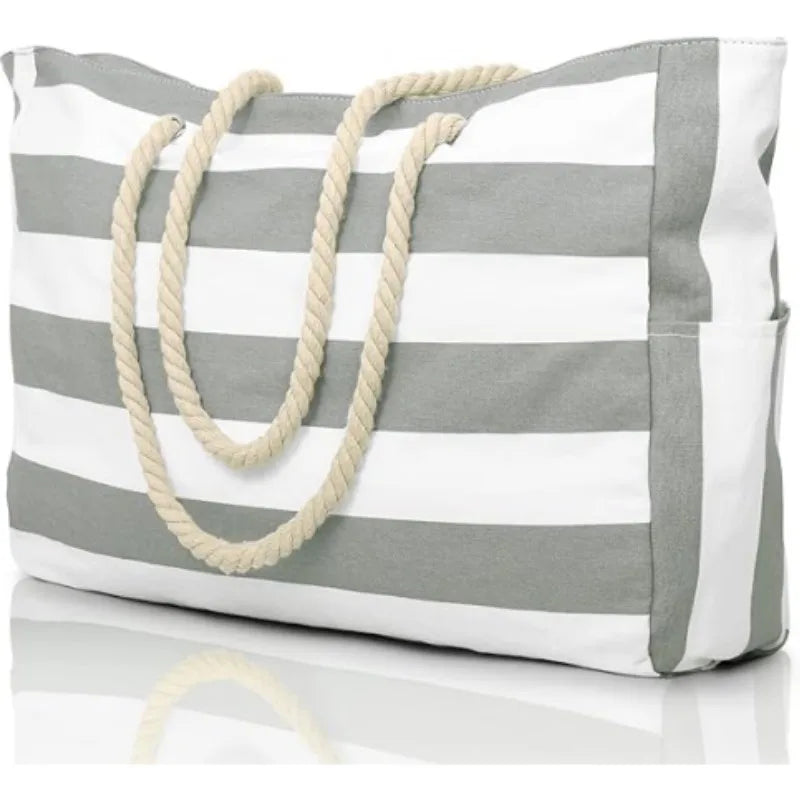 Women’s Striped Rope Handle Tote Beach Bag