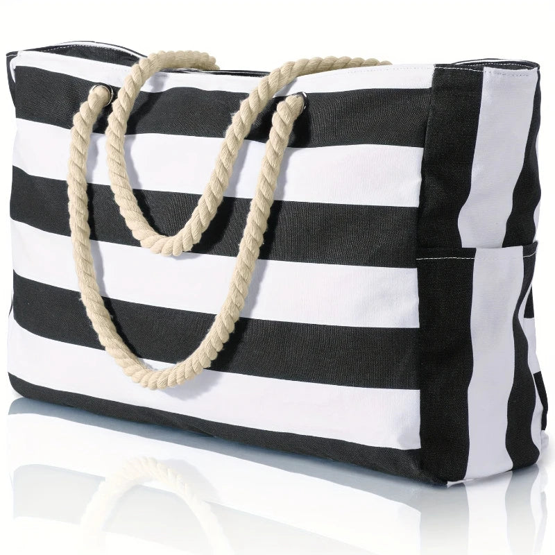 Women’s Striped Rope Handle Tote Beach Bag