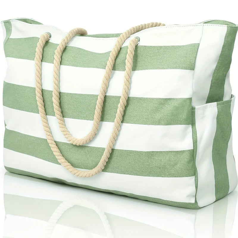 Women’s Striped Rope Handle Tote Beach Bag