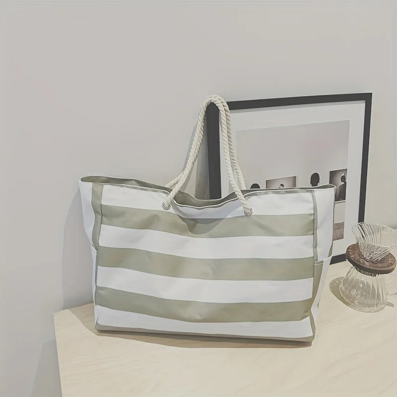 Women’s Striped Rope Handle Tote Beach Bag