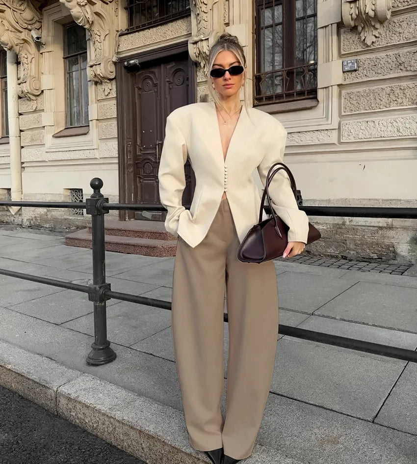 Women’s Structured V-Neck Button Front Blazer