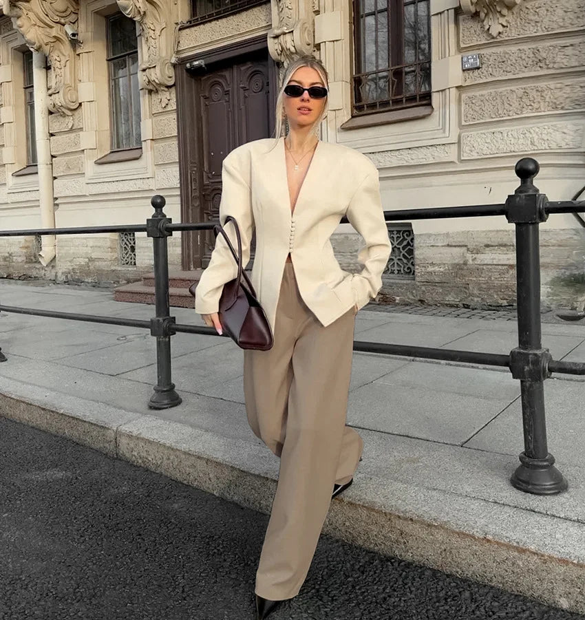 Women’s Structured V-Neck Button Front Blazer