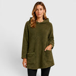 Women's Textured Patch-Pocket Pullover Fleece Hoodie