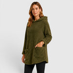 Women's Textured Patch-Pocket Pullover Fleece Hoodie