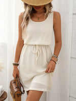 Women’s Textured Sleeveless Drawstring Waist Mini Dress