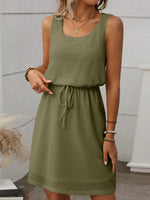 Women’s Textured Sleeveless Drawstring Waist Mini Dress