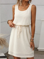 Women’s Textured Sleeveless Drawstring Waist Mini Dress
