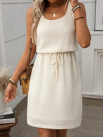 Women’s Textured Sleeveless Drawstring Waist Mini Dress