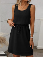 Women’s Textured Sleeveless Drawstring Waist Mini Dress