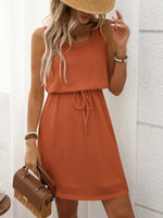 Women’s Textured Sleeveless Drawstring Waist Mini Dress