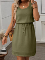 Women’s Textured Sleeveless Drawstring Waist Mini Dress