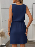 Women’s Textured Sleeveless Drawstring Waist Mini Dress