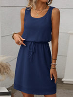 Women’s Textured Sleeveless Drawstring Waist Mini Dress