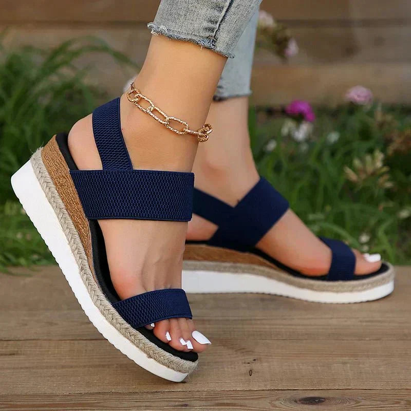Women’s Textured Strap Open Toe Platform Sole Slip On Sandals