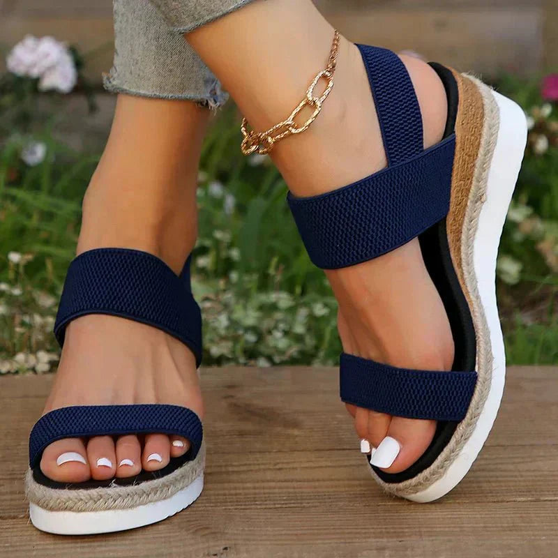 Women’s Textured Strap Open Toe Platform Sole Slip On Sandals