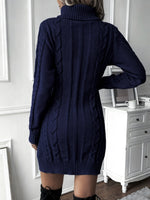 Women's Turtleneck Long-Sleeve Cable Knit Mini Sweater Dress