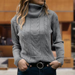Women's Turtleneck Long-Sleeve Ribbed-Trim Cable Knit Sweater