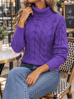 Women's Turtleneck Ribbed-Trim Cable Knit Sweater