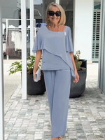 Women's Two-Piece Flutter Sleeves and Straight-Leg Pants Set