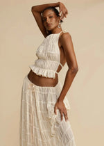 Women's Two-Piece Halter Crop Top and Tiered Maxi Skirt Set