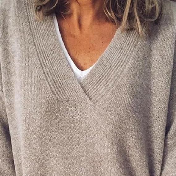 Women’s V Neck Drop Shoulder Long Sleeve Knit Sweater