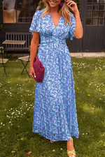 Women's V-Neck Flutter Sleeve Maxi Dress
