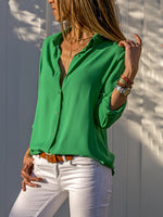 Women's V Neck Long Sleeve Button Down Blouse