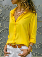 Women's V Neck Long Sleeve Button Down Blouse