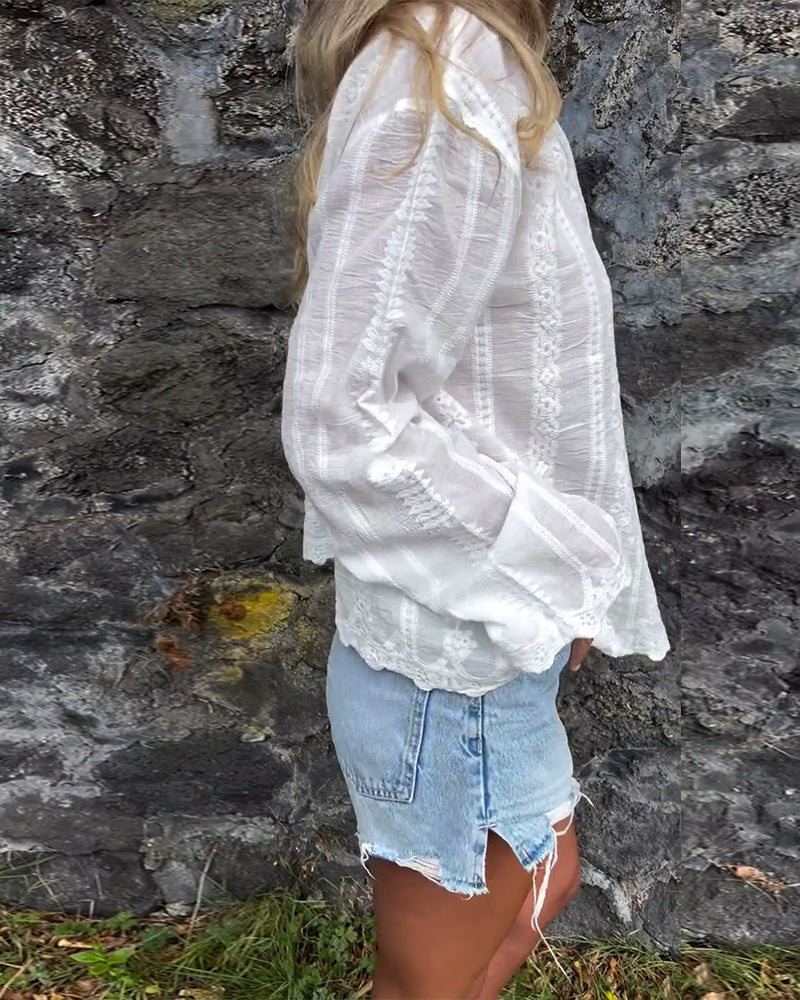 Women’s V-Neck Long Sleeve Lace Blouse