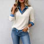 Women's V-Neck Long Sleeve Ribbed Sweater