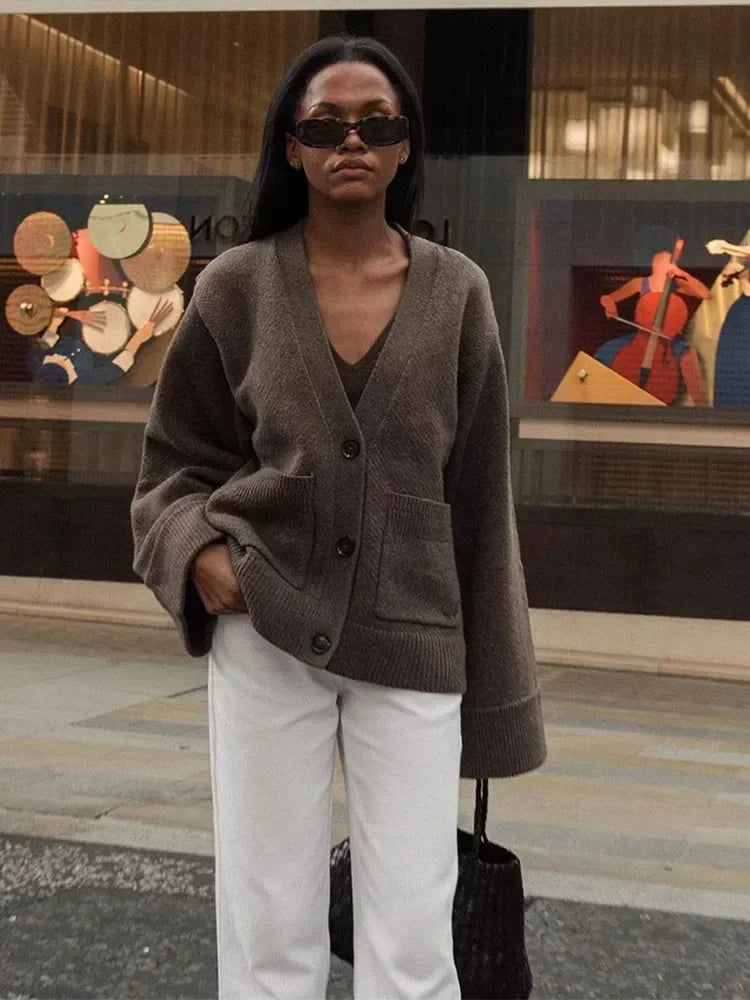 Women’s V-Neck Oversized Button Cardigan