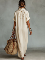Women's V-Neck Short Sleeve Embroidery Maxi Dress