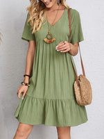 Women's V-Neck Short Sleeve Tiered Mini Dress