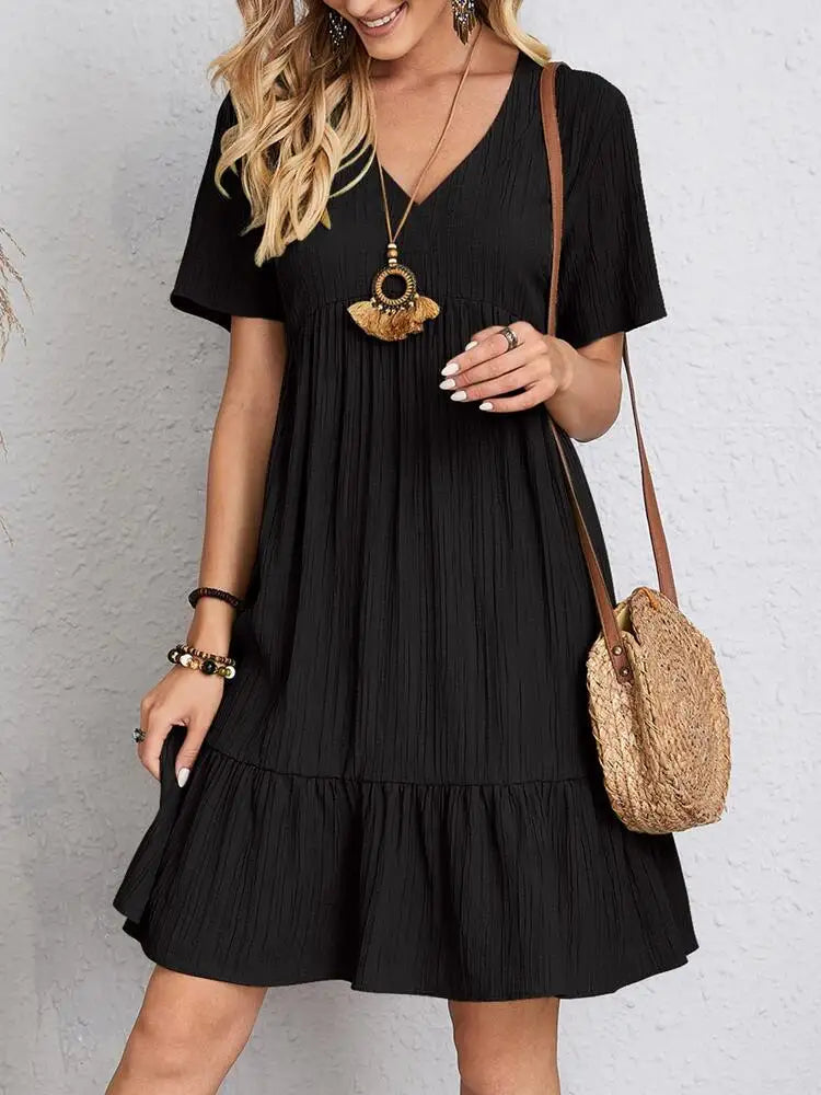 Women's V-Neck Short Sleeve Tiered Mini Dress