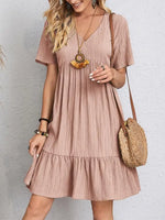 Women's V-Neck Short Sleeve Tiered Mini Dress
