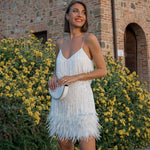 Women's V-Neck Spaghetti-Strap Feather Mini Dress