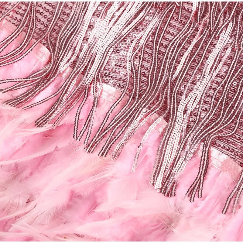 Women's V-Neck Spaghetti-Strap Feather Mini Dress