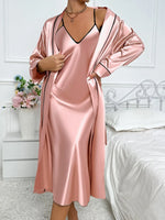 Women’s V-Neck Spaghetti Strap Nightgown and Robe 2 Piece Pajama Set